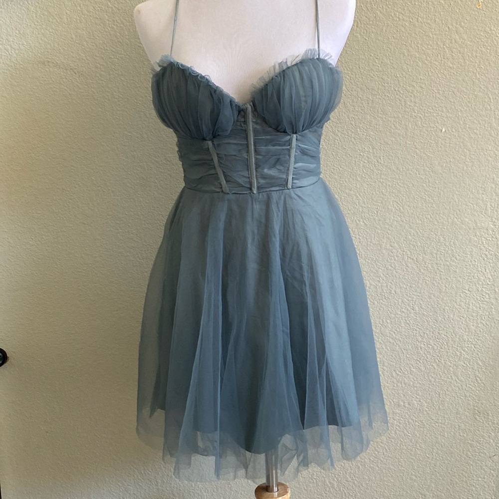 ***NWT SELFIE LESLIE SMITTEN SWEETHEART NECKLINE CHIFFON MINI PARTY DRESS SAGE